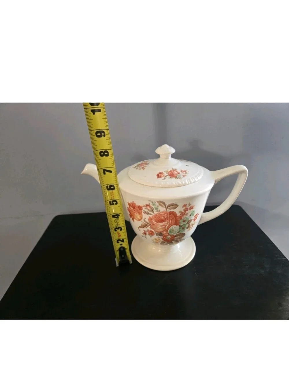 Vintage 1946 Homer Laughlin Ceramic Teapot w Exquisite Orange Poppy Print Op